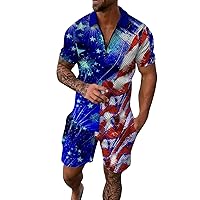 Tux Independence Day Fag Leisure Seaside Beach Holiday 3D Digital Printing Zipper Short Sleeve Shirt and 48l Slim Fit