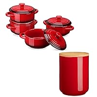 LOVECASA Mini Cocotte Set,14 OZ Small Casserole Dishes with Lids and Large Canister with Airtight Bamboo Lid