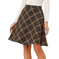 Allegra K Women's Plaids Vintage Tartan Elastic Waist Knee Length A-Line Skirt