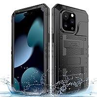 ONNAT-Full Body Protective Case for iPhone 15/15 Pro/15 Plus/15 Pro Max Heavy Duty Protection with Built-in Screen Protector Waterproof Shockproof Dustproof (Black,15 Pro Max)