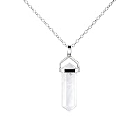 Franki Baker Small Natural Rainbow Moonstone Gemstone Double Point Pendant Necklace 925 Sterling Silver Chain Length: 50cm