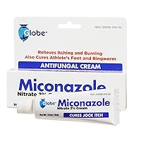 Globe Miconazole Nitrate 2% Antifungal Cream 0.5 oz, Cures Most Athletes Foot, Jock Itch, Ringworm. (2 Pack)