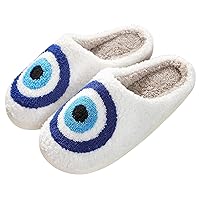 Happy Smile Face Slippers Evil Eyes Slippers Strawberry Big Heart Cute Cartoon Slippers Cozy House Slippers for Women Soft Plush Slip-On Slippers Indoor Outdoor