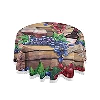 ALAZA Wooden Boxes with Bottles Glasses Of Red Wine and Grapes Round Tablecloth Lace Table Cloth Washable Polyester Table Cover for Home Kitchen Dinning Room Party Wedding Tabletop Decor 60 Inch Diame