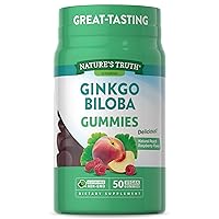 Ginkgo Biloba Gummies | 50 Count | Peach Raspberry Flavor | Vegan, Non-GMO & Gluten Free Extract Supplement