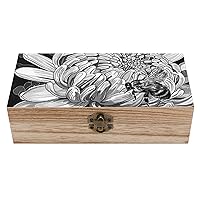 Bee on A Flower Honey Floral Wooden Box with Hinged Lid Decorative Jewelry Box Storage Box for Home Office