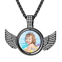 Custom4U Angel Wings Picture Necklace Personalized,Spinning Pendant Double Side Photos Custom Memory Chain 18K Gold/Platinum Plated/Black AAA CZ,Customized Memory Hip Hop Jewelry for Men Women