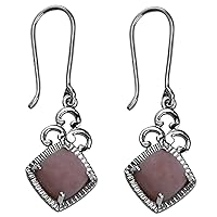 Pink Opal Cushion Shape Gemstone Jewelry 10K, 14K, 18K White Gold Drop Dangle Earrings For Women/Girls