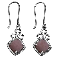 Pink Opal Cushion Shape Gemstone Jewelry 925 Sterling Silver Drop Dangle Earrings For Women/Girls