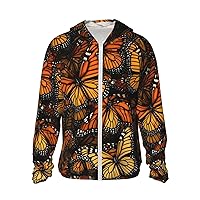 Men's Sun Protection Sports Shirts Women's Long Sleeve Running Shirt Orange Monarch Butterflies Sun Clothing Medium