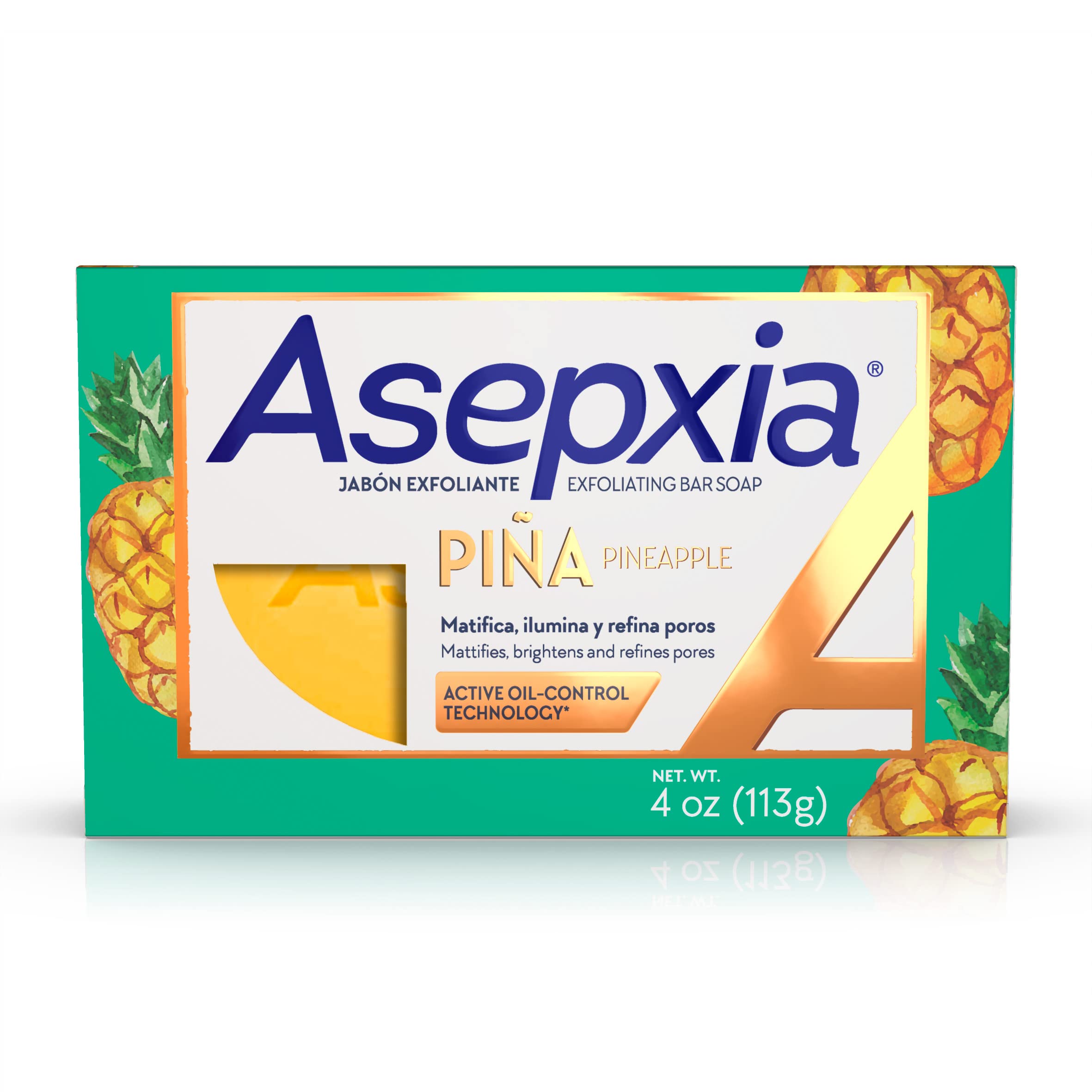 Asepxia Bar Soap, Non-Abrasive Exfoliating Facial Cleanser with Natural Pineapple Enzyme & Agave Extract, Pore Purifying & Brightening Face Wash for Oily Skin, 4 oz.