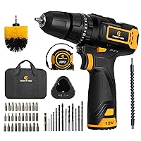 C P CHANTPOWER Cordless Hammer Drill, 12V Impact Drill Set with Dual-Speed, 21+1+1 Torque Settings, 3/8’’ Keyless Chuck, 45pcs Accessories Bits, Fast Charger with Tool Bag