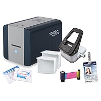 Solid 210 Badge Printer | with Beginner Software, 200 Blank ID Cards, Slot Punch, 200 Strap Clips, & 1 Color Ribbon | Single Sided ID Card Printer
