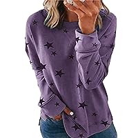 YMING Womens Plus Size Crewneck Star Print Sweatshirt Casual Long Sleeve Side Split Pullover Tops