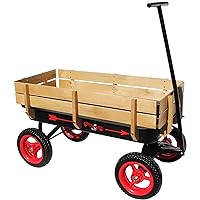 Flexible Flyer All-Terrain Steel & Wood Wagon. Extra-Long Handle, Black & Red