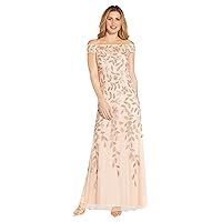Adrianna Papell Women's Off Shoulder Beaded Vine Gown