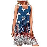 Summer Dress for Women 2024 Sleeveless Independence Day Graphic Sundress Crew Neck Casual Loose Beach Tank Dress
