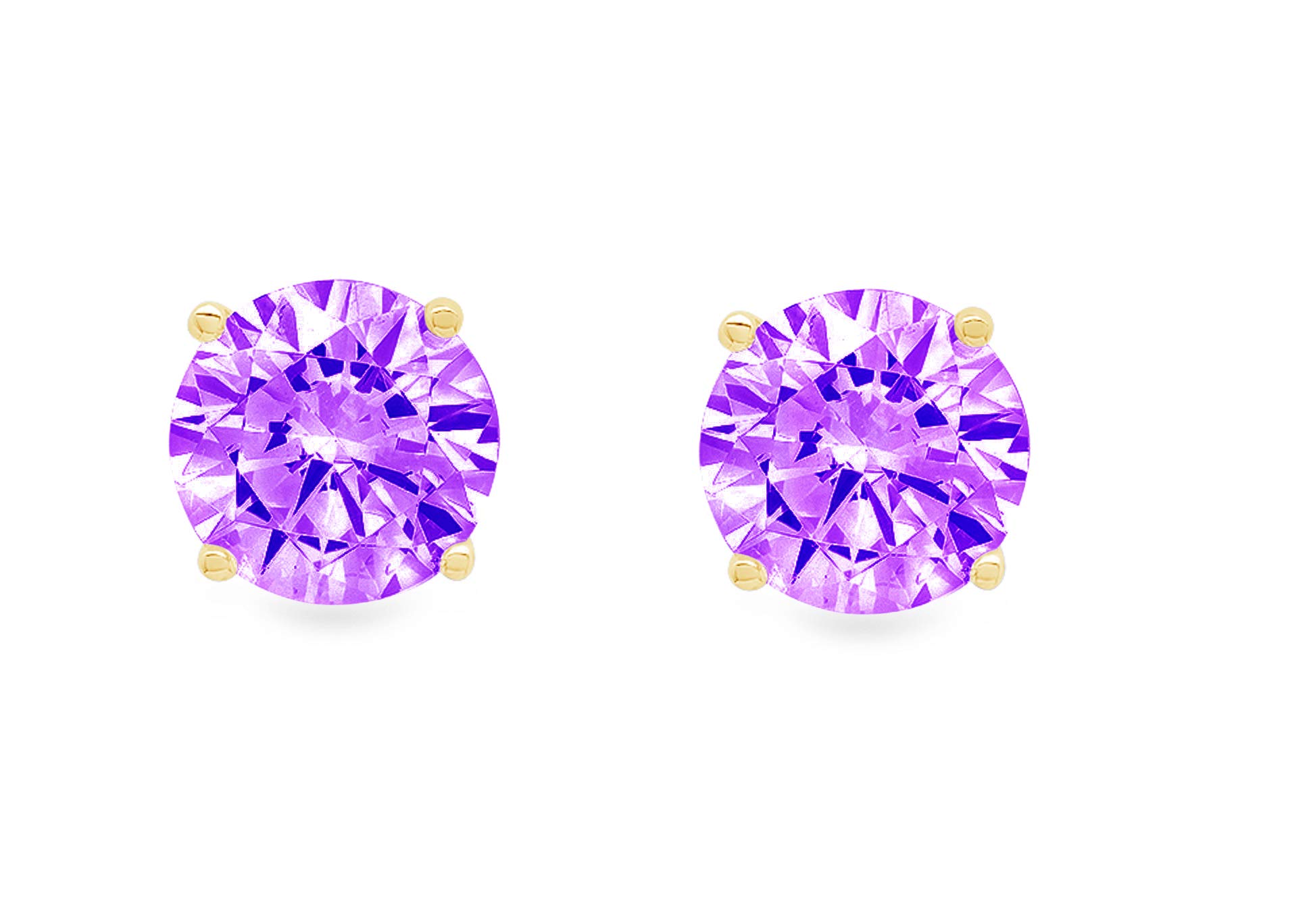 3.9ct Round Cut Solitaire Natural Purple Amethyst gemstone Unisex Designer Stud Earrings Solid 14k Yellow Gold Push Back conflict free Jewelry