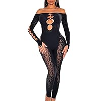 ZileZile Women's Sexy See Through Off Shoulder Mesh Long Sleeve Cut Out Jumpsuit