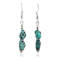 $60Tag Certified Silver Navajo Hooks Natural Turquoise Native Dangle Earrings 18053 Made By Loma Siiva