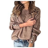 Women's Round Neck Oversized Sweater 2023 Fall Long Balloon Sleeve Loose Pullovers Jumper Sweater Chunky Knit Tops