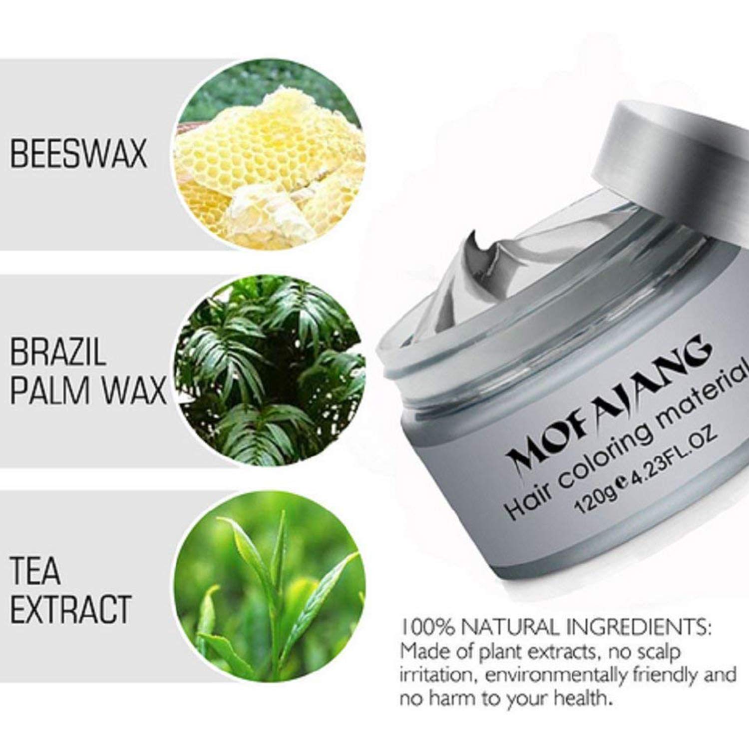 Mofajang Hair Wax Color Styling Cream Mud, Natural Hairstyle Color Pomade, Washable Temporary (Gray)