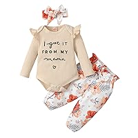 Newborn Baby Girl Clothes Outfits Infant Romper Ruffle Onsies Floral Pants Headband Toddler Clothes Set