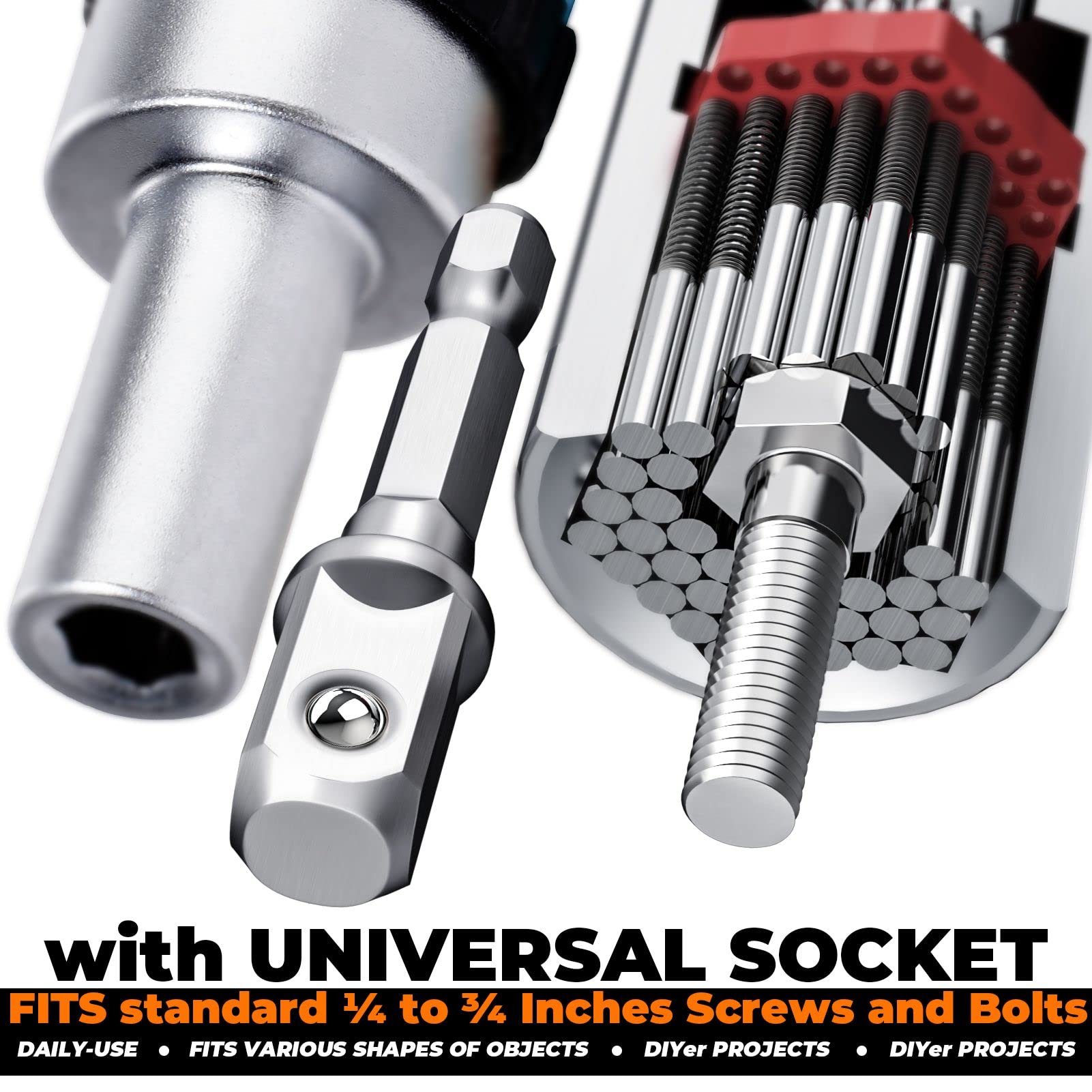 Gifts for Men Super Universal Socket Tool Set, Ratchet Screwdriver Set with T Handle, Adjustable Grip Socket Adapter Set for Mechanic, Electrician, Handyman, Orange