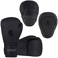 Kruzak Matte Black Boxing Gloves and Pads, Boxing Gloves Training Set for Kickboxing and Muay Thai MMA Training - Boxing Kit for Adults with Punching Pads for Martial Arts and Karate