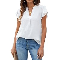 Blooming Jelly Womens White Blouse V Neck Ruffle Sleeve Flowy Shirts Dressy Casual Cute Summer Tops