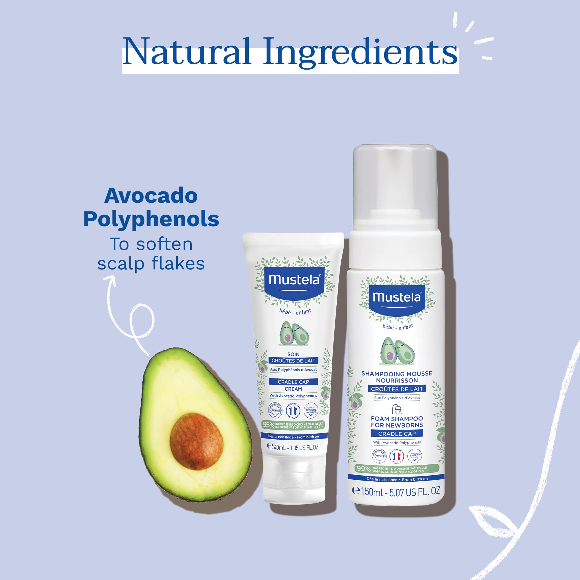 Mustela Baby Cradle Cap Bundle - Natural Baby Shampoo & Cradle Cap Cream - with Natural Avocado - 2 Piece Set