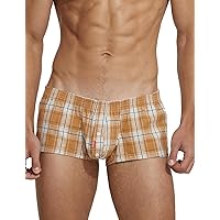 SEOBEAN Mens Sexy Low Rise Boxer Brief Underwear Checkered Fit Trunks