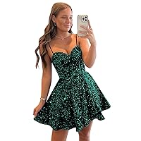 Xijun Sequin Homecoming Dresses Short for Teens Sparkly Spaghetti Strap Prom Dress Cocktail Party Gown