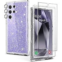 Coolwee Crystal Glitter Full Protective Case for Galaxy S24 Ultra Heavy Duty Hybrid 3 in 1 Rugged Shockproof Women Transparent for Samsung Galaxy S24 Ultra 6.8 inch Shiny Clear Bling Sparkle