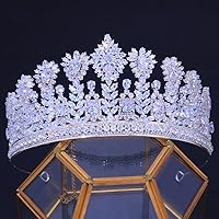 Hair Jewelry Crown Tiaras for Women Luxury CZ Tiaras Tall Crowns Wedding Accessories Women Zircon Hair Jewelry Queen Party Champagne Headdress Birthday Party (Color : Silver, Size : Tiaras)