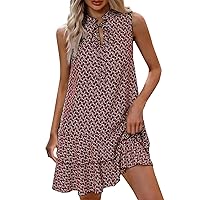 XJYIOEWT Pink Prom Dresses,and Foreign Trade Border New Bohemian Hot Print V Neck Lace Up Sleeveless Dress Womens Lace D