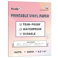 KOALA PAPER Printable Waterproof Paper for Inkjet Printer, 8.5x11 In 30 Sheets Matte White Vinyl Printer Paper, Non-Tearable, Durable, Quick Drying