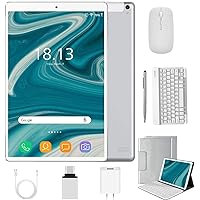 2 in 1 Tablets 10 Inch, Android 10.0 Tablet PC with Wireless Keyboard Case, 4GB RAM 64GB ROM/128GB Computer Tablets, Quad Core, HD/IPS, 8000mAh, 4G LTE/WiFi (Silver)