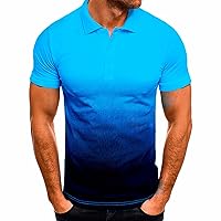 Mens Muscle Golf Shirt Slim Fit Tie Dye Print T-Shirts Short Sleeve Casual Patchwork Tees Quarter Button V Neck Tshirt Top
