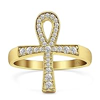 Ankh Cross Eternity Classic Style Round Natural Diamond Statement Wedding Engagement Ring Solid 14K Gold