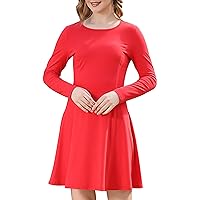 Aphratti Women's Crew Neck Long Sleeve Fit and Flare Casual Skater Dress