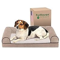 Furhaven Orthopedic Dog Bed for Medium/Small Dogs w/ Removable Bolsters & Washable Cover, For Dogs Up to 35 lbs - Sherpa & Chenille Sofa - Cream, Medium