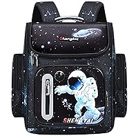 Astronaut School Backpack for Boys Large Capacity Waterproof Light Weight Schoolbag Bookbag for Kids Primary School Student (Black)