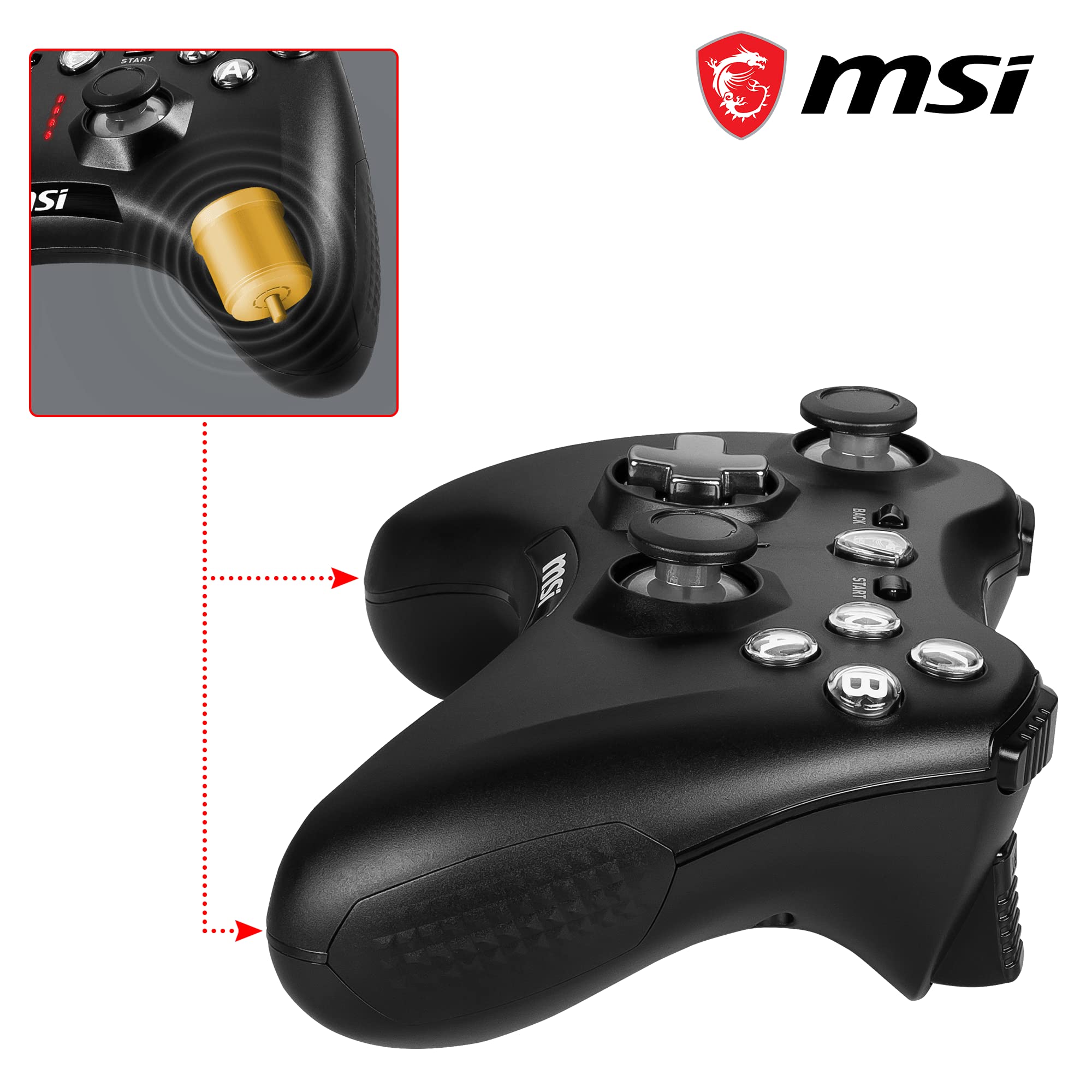 MSI FORCE GC20 V2 Wired PC Gamepad Controller - Interchangeable D-Pad Covers, Dual Vibration Motors, USB 2.0 - Wired