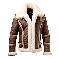 Men’s B3 Bomber Distressed Brown Sheepskin Sherpa Shearling Winter Aviator Jacket: Classy, Warm, Airforce Leather