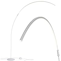 Brightech Sparq Arc Floor Lamp, Ultra Bright Lamp for Living Rooms & Offices – 3-Way Dimmable Smart, Tall Contemporary Standing Lamp for Reading in Bedrooms - Silver