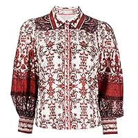 alice + olivia Women's Tiffie White Red Rose Fatatl Attraction Drama Sleeve Button Down Blouse