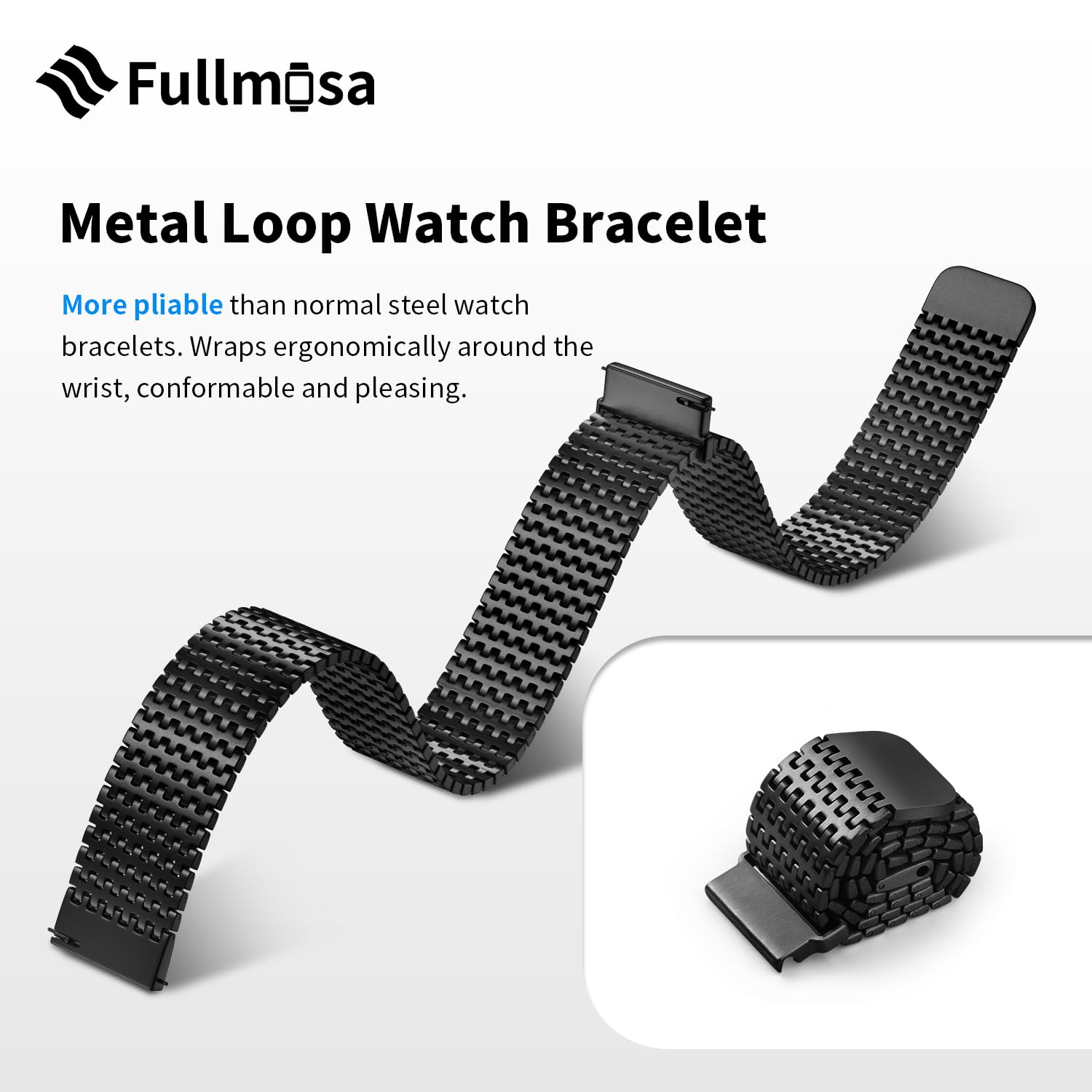 Fullmosa 18mm 20mm 22mm Stainless Steel Watch Band, Mesh Loop Magnetic Clasp Watch Strap Compatible with Garmin Vivoactive 4S/Vivomove 3S, Samsung Galaxy Watch 5 40mm 44mm, Samsung Galaxy Watch 46mm