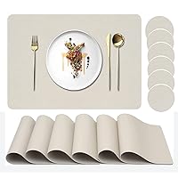 Placemats Set of 6, Faux Leather Place Mats with Coasters, Waterproof, Stain Resistant, Heat Resistant, Easy to Clean Table Mats for Dining Table and Decor (Set of 6, Rectangle Cream White)