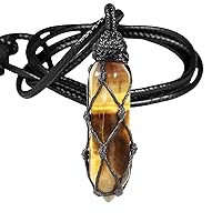 TUMBEELLUWA Hexagonal Crystal Points Pendant Necklace for Unisex Wrapped Stone Wand Pendant with Adjustable Cord